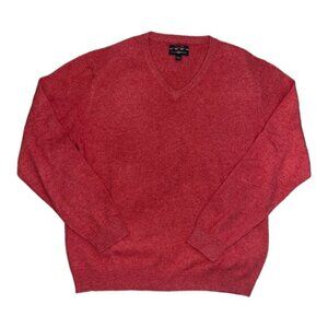 Vintage Mens Club Room Red Cashmere Sweater V-Neck Long-Sleeves Size Large